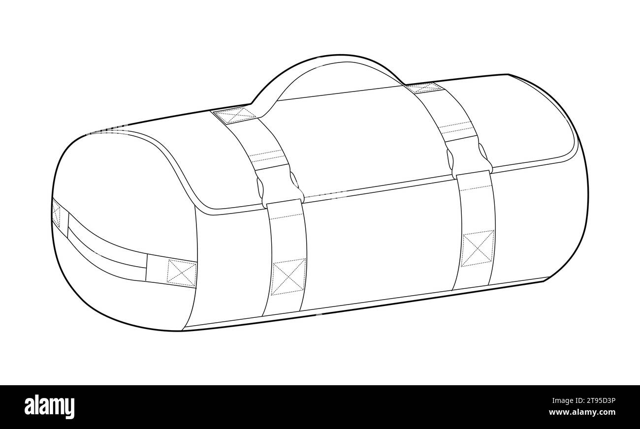 Roll Bag duffle silhouette. Fashion accessory technical illustration