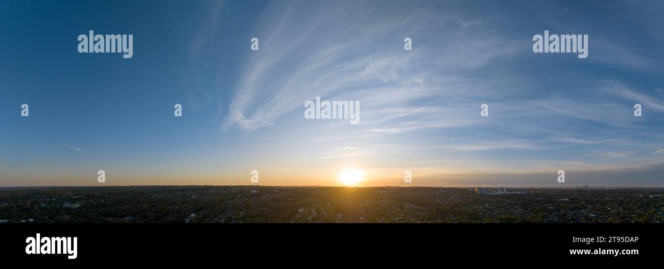 Aerial sunset skies Stock Photo