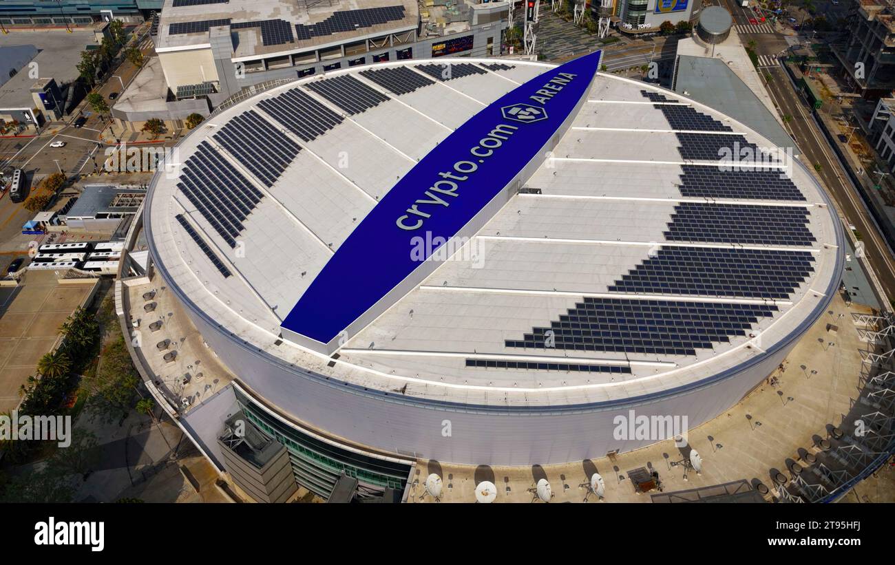 Crypto Com Arena in Downtown Los Angeles former Staples Arena from above -  Los Angeles Drone footage - LOS ANGELES, UNITED STATES - NOVEMBER 5, 2023  Stock Photo - Alamy