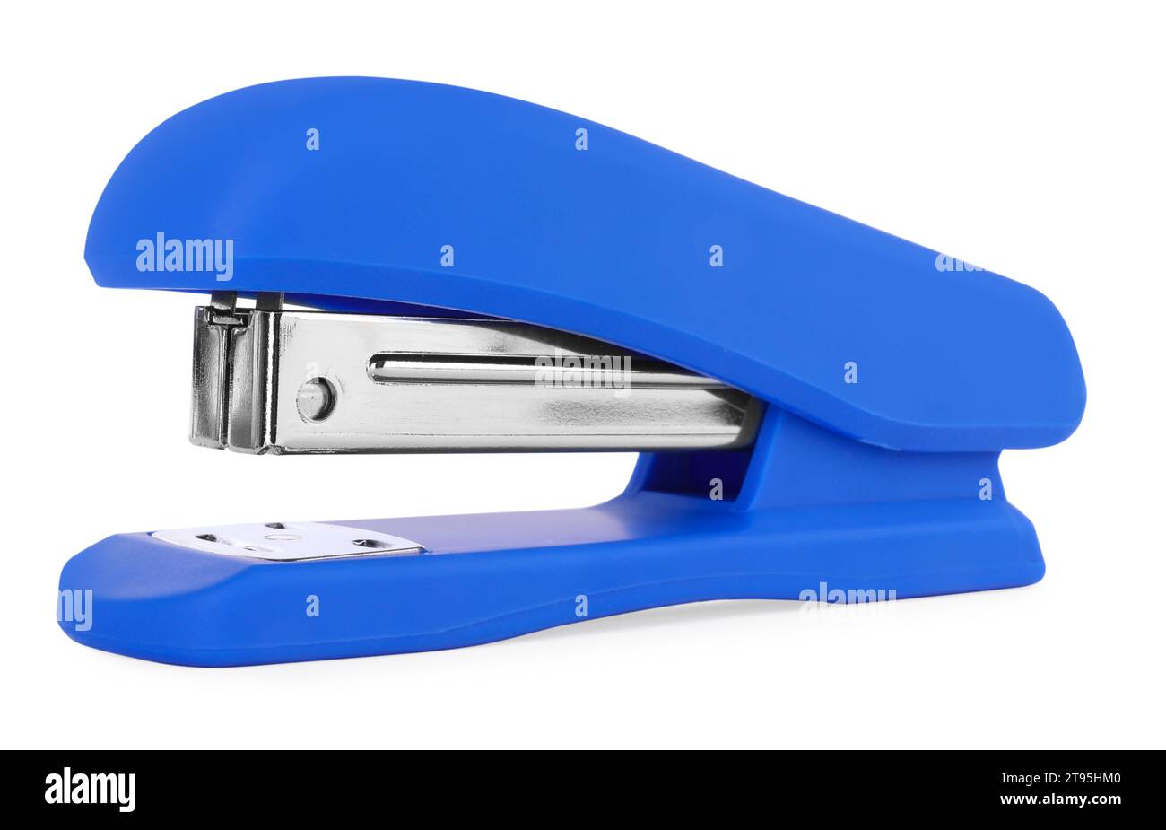 One new blue stapler isolated on white Stock Photo