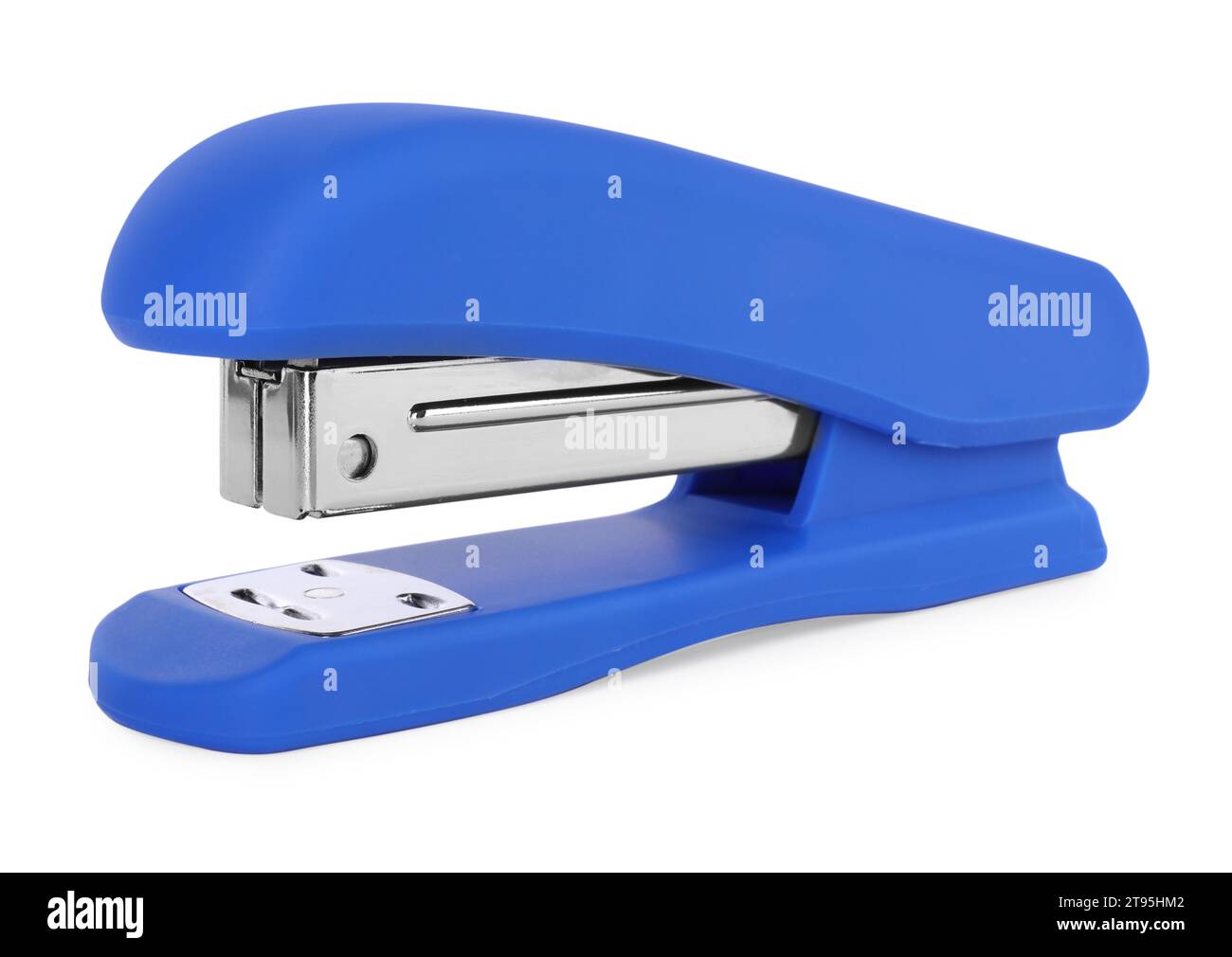 One new blue stapler isolated on white Stock Photo