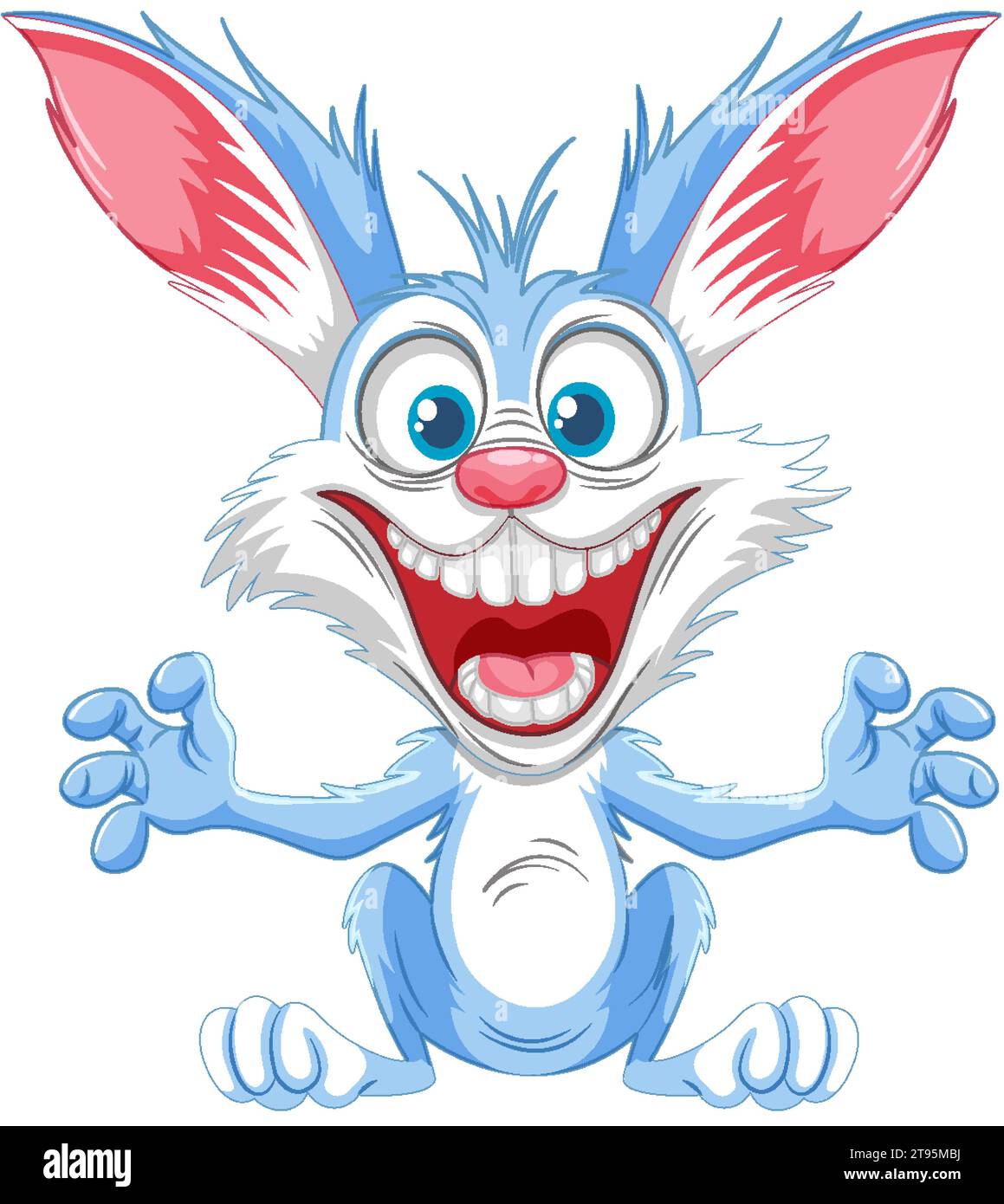 A cartoon rabbit with a scary smile jumping in a fit of craziness