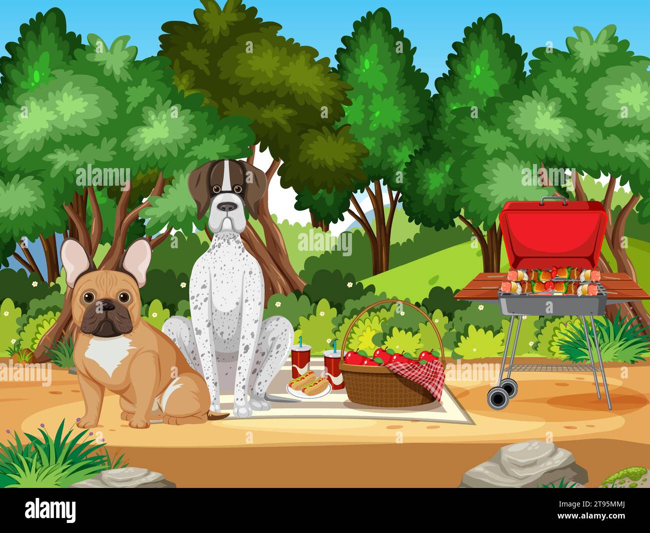 Dogs enjoying a picnic in a nature park Stock Vector Image & Art - Alamy