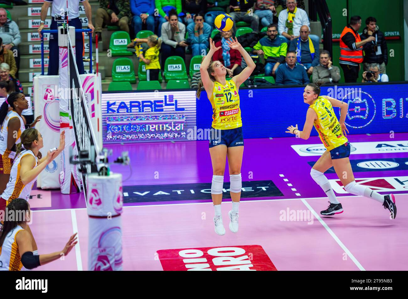 Treviso, Italy. 22nd Nov, 2023. Madison Bugg (C) of Prosecco Doc Imoco  Conegliano seen in action during the LVF Serie A1 2023/24 volleyball match  between Prosecco Doc Imoco Conegliano and Roma Volley
