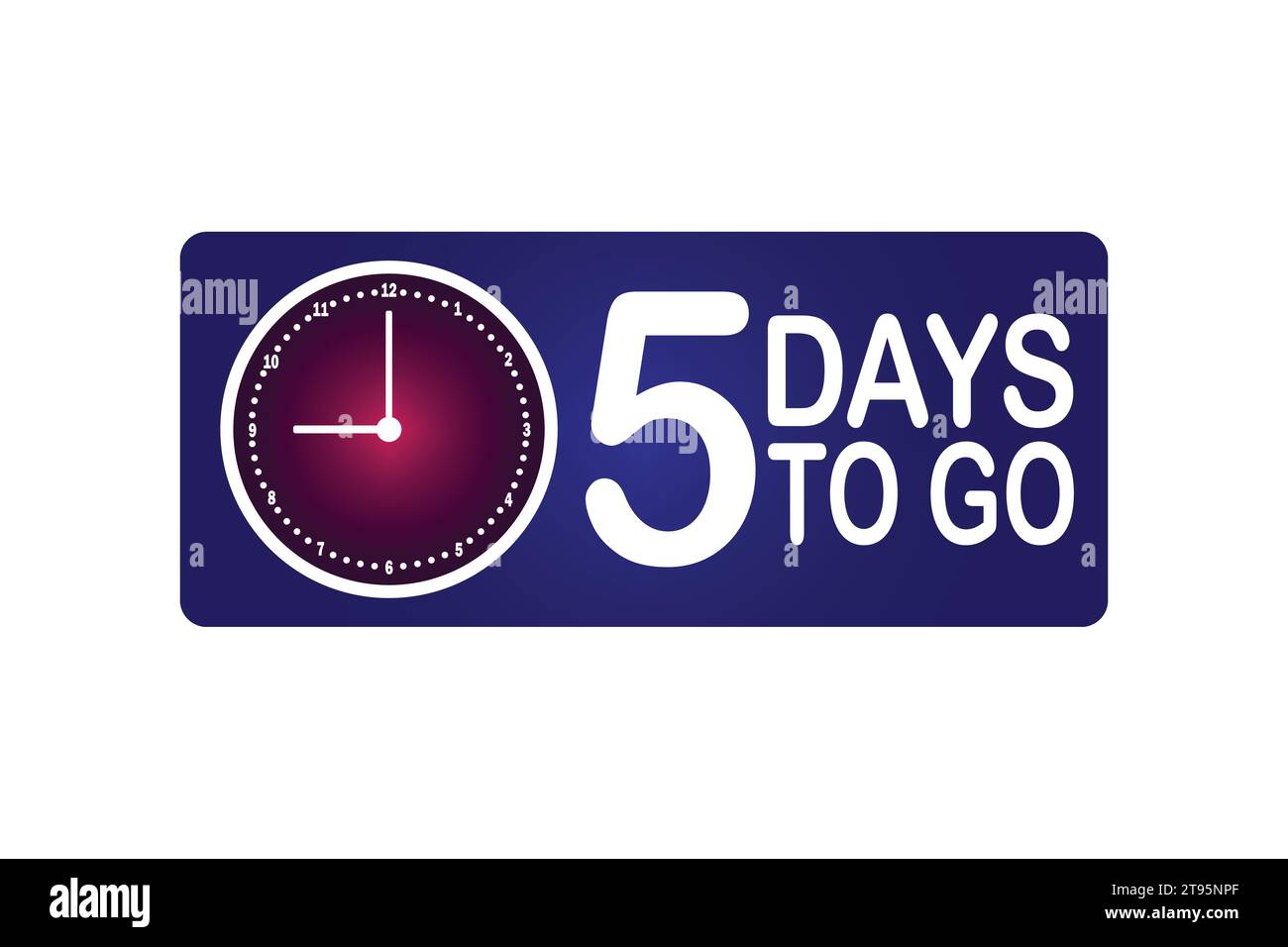 5 days to go clock icon on blue background. Countdown left days banner