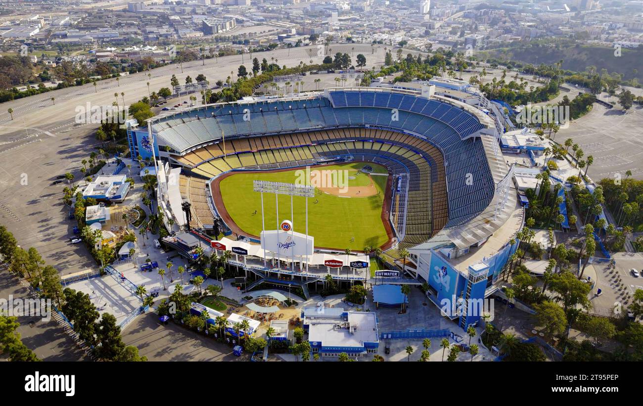 Famous Dodgers Stadium in Los Angeles aerial view - Los Angeles Drone ...