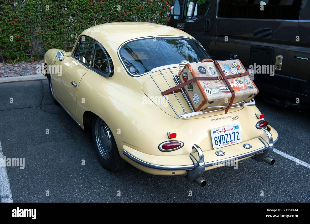 Vintage Porsche sportscar parked at hotel in Palm Springs, California, USA Stock Photo