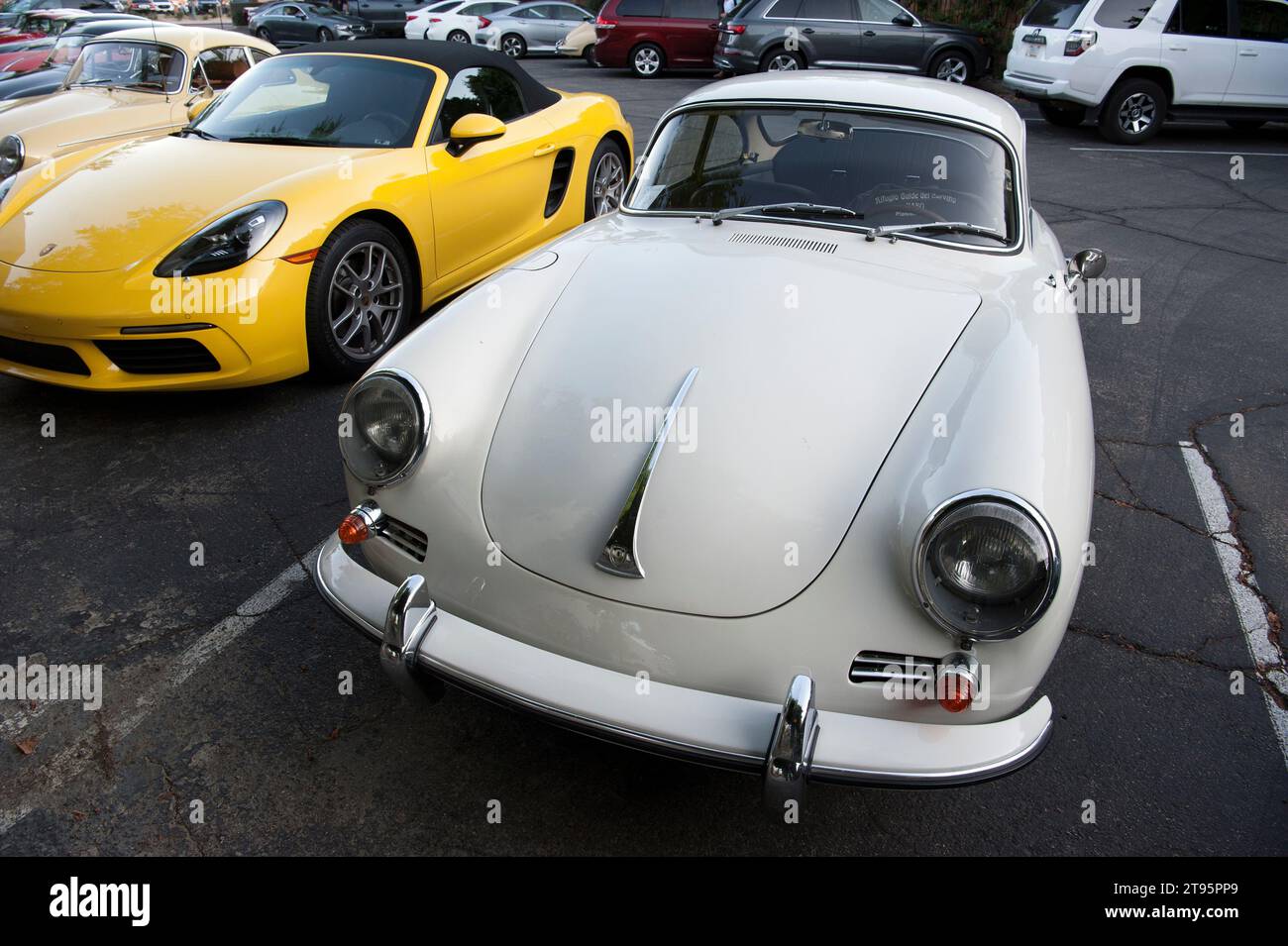 Vintage Porsche sportscars gather for a rally in Palm Springs, California, USA Stock Photo
