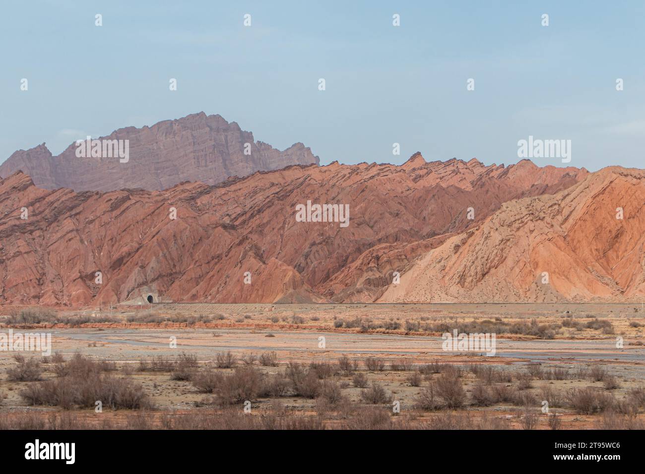 The red quartz sandstone formation standing on the surface Stock Photo