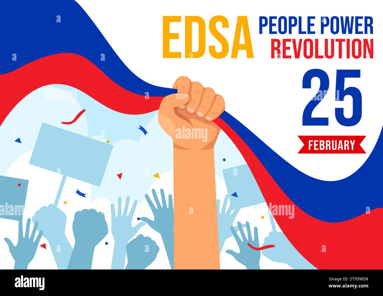 Edsa People Power Revolution Anniversary of Philippine Vector Illustration on February 25 with Philippines Flag in Holiday Flat Cartoon Background Stock Vector