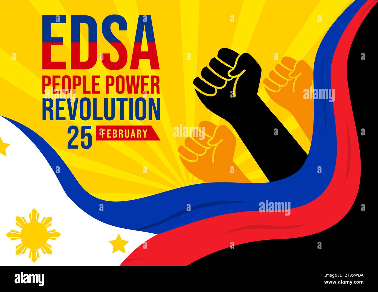 Edsa People Power Revolution Anniversary of Philippine Vector Illustration on February 25 with Philippines Flag in Holiday Flat Cartoon Background Stock Vector