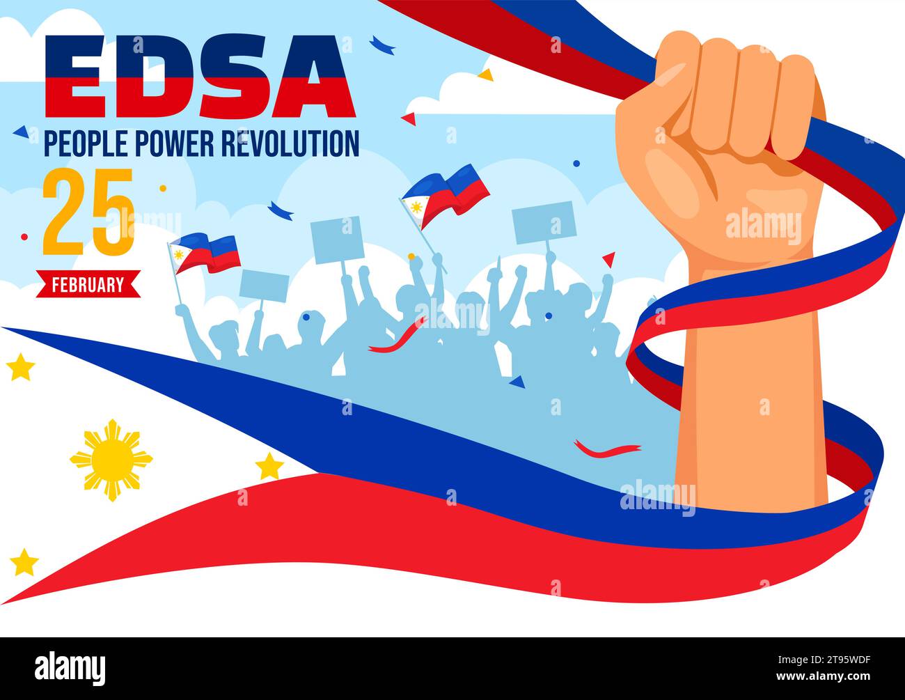 Edsa People Power Revolution Anniversary of Philippine Vector Illustration on February 25 with Philippines Flag in Holiday Flat Cartoon Background Stock Vector