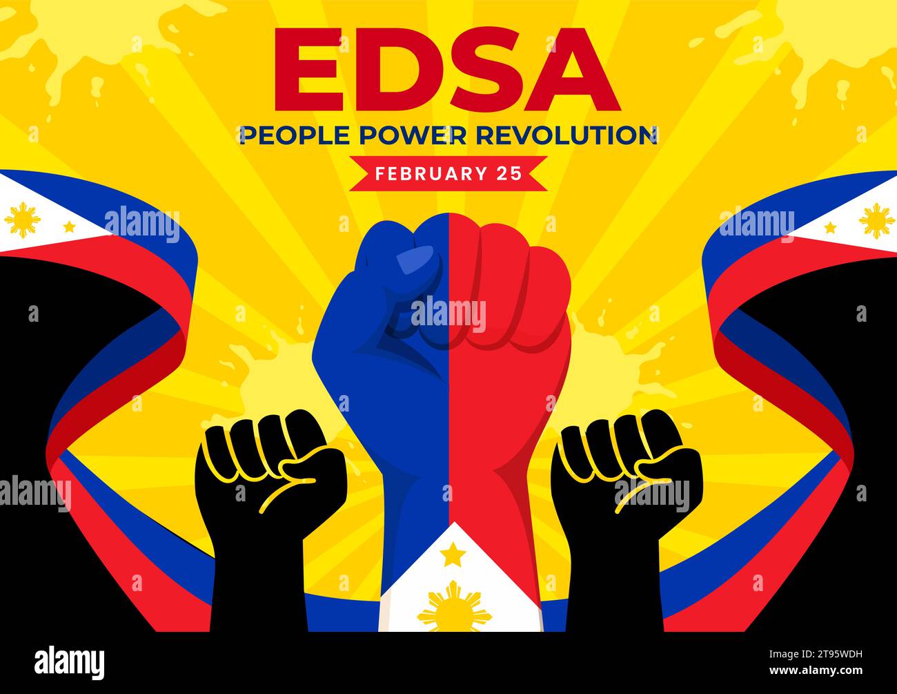 Edsa People Power Revolution Anniversary of Philippine Vector Illustration on February 25 with Philippines Flag in Holiday Flat Cartoon Background Stock Vector