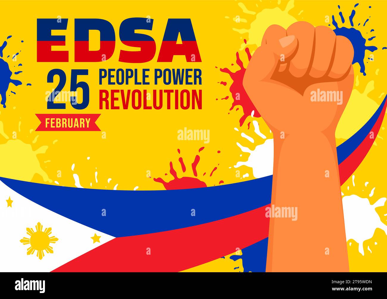 Edsa People Power Revolution Anniversary of Philippine Vector Illustration on February 25 with Philippines Flag in Holiday Flat Cartoon Background Stock Vector