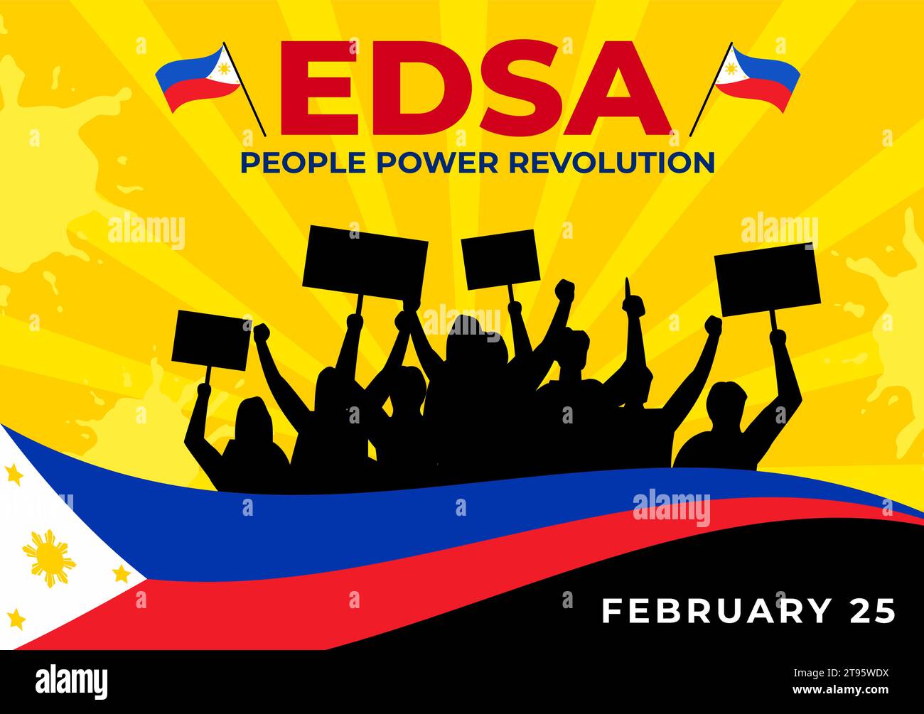 Edsa People Power Revolution Anniversary of Philippine Vector Illustration on February 25 with Philippines Flag in Holiday Flat Cartoon Background Stock Vector