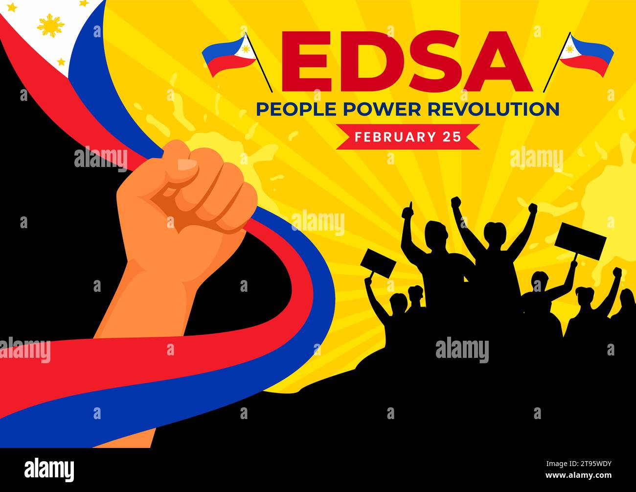 Edsa People Power Revolution Anniversary of Philippine Vector Illustration on February 25 with Philippines Flag in Holiday Flat Cartoon Background Stock Vector