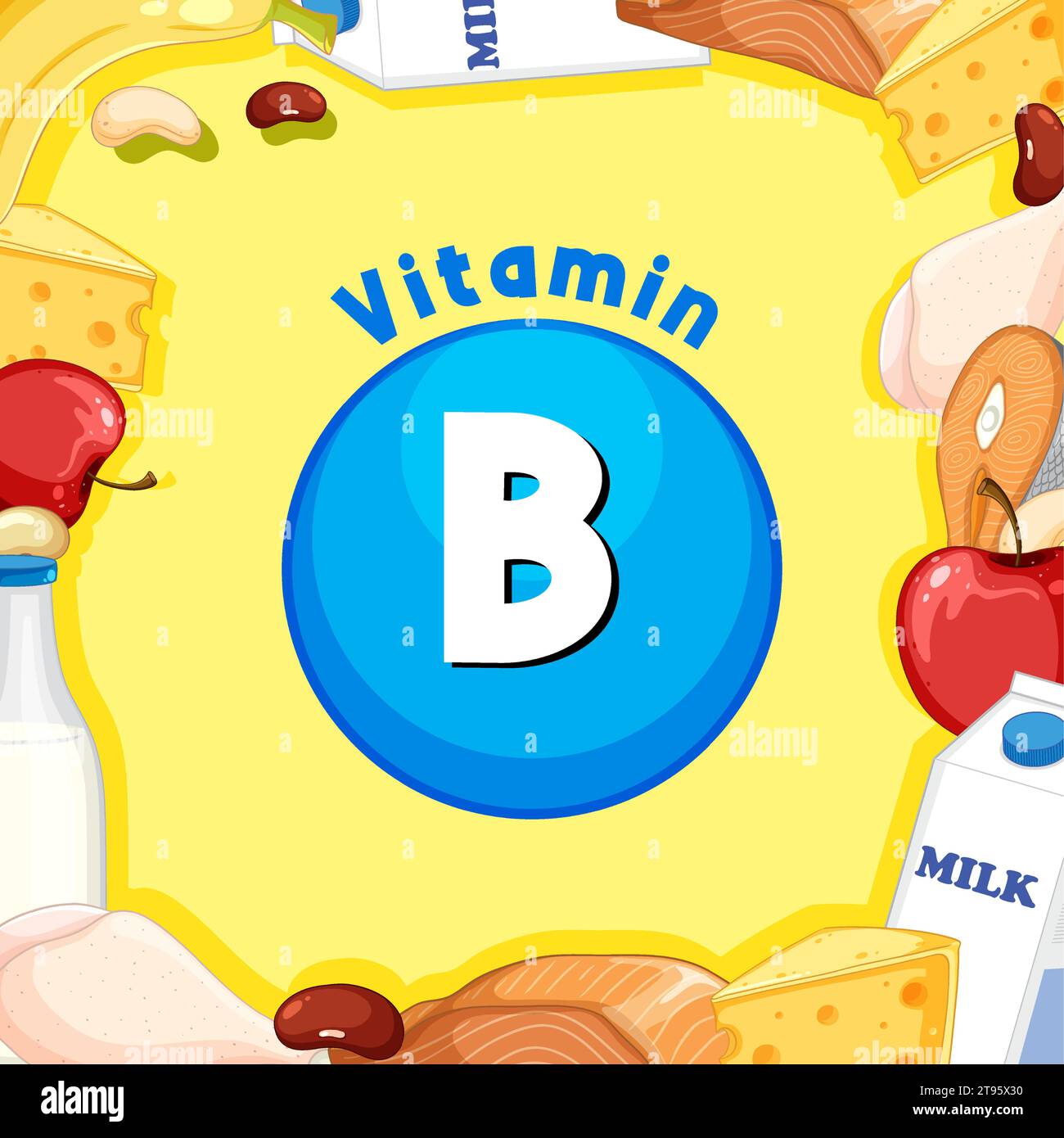 Learn about Vitamin B through a fun cartoon illustration Stock Vector