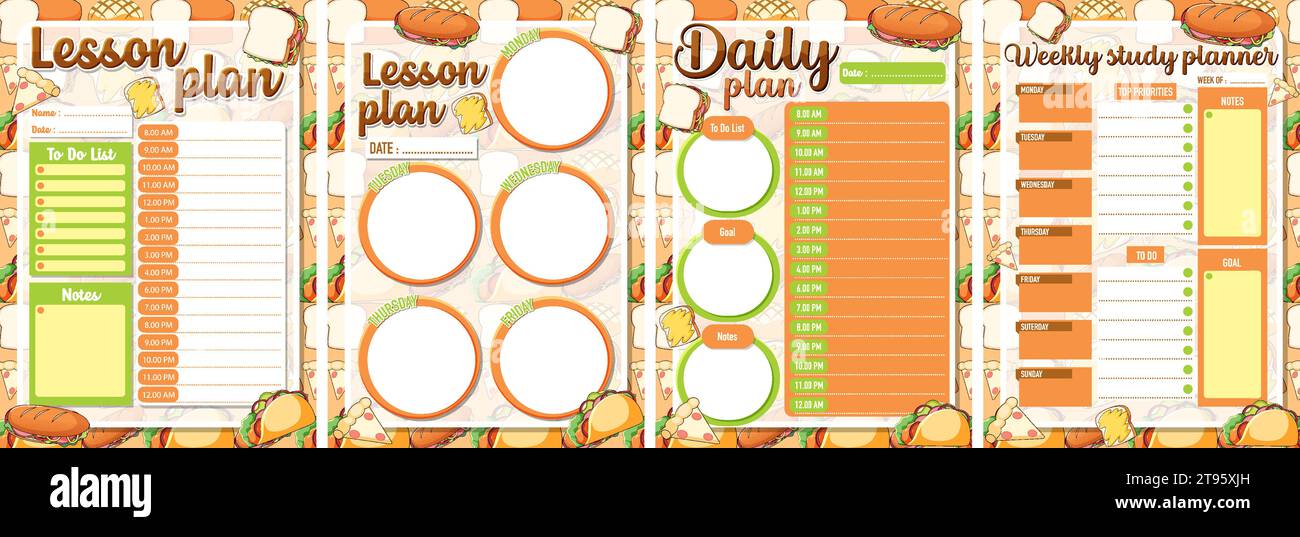 Organize your lessons and tasks with this student template Stock Vector