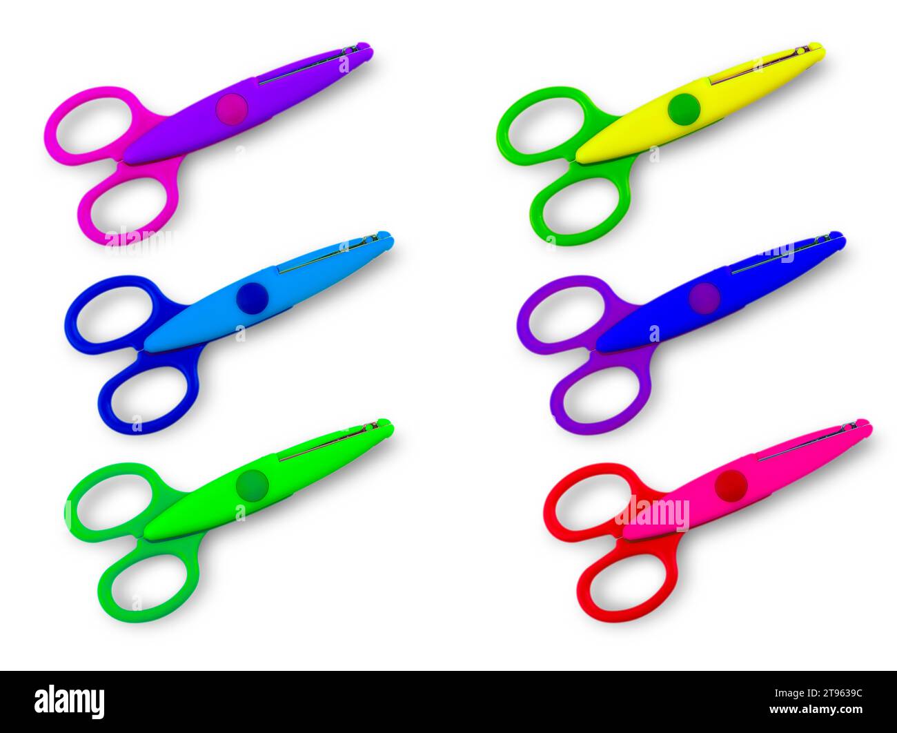 The set of colore baby scissors cut out on a white background with ...