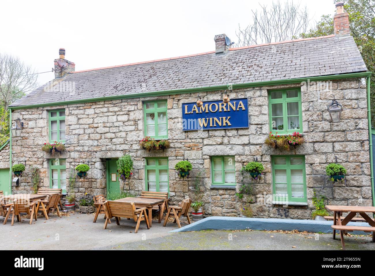 Lamorna Wink Cornish pub in Lamorna Cove village, wink old smuggling term for tipping the wink for contraband,Cornwall,England,UK,2023 Stock Photo