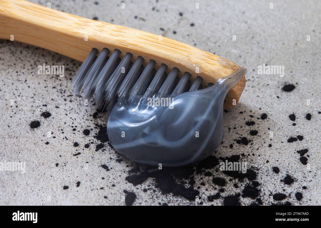 Activated charcoal toothpaste for a brighter and whiter smile Stock Photo