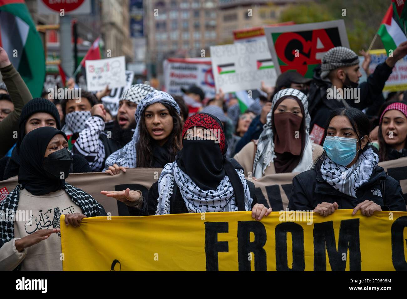 Pro-Palestinian protesters gather in Union Square to 