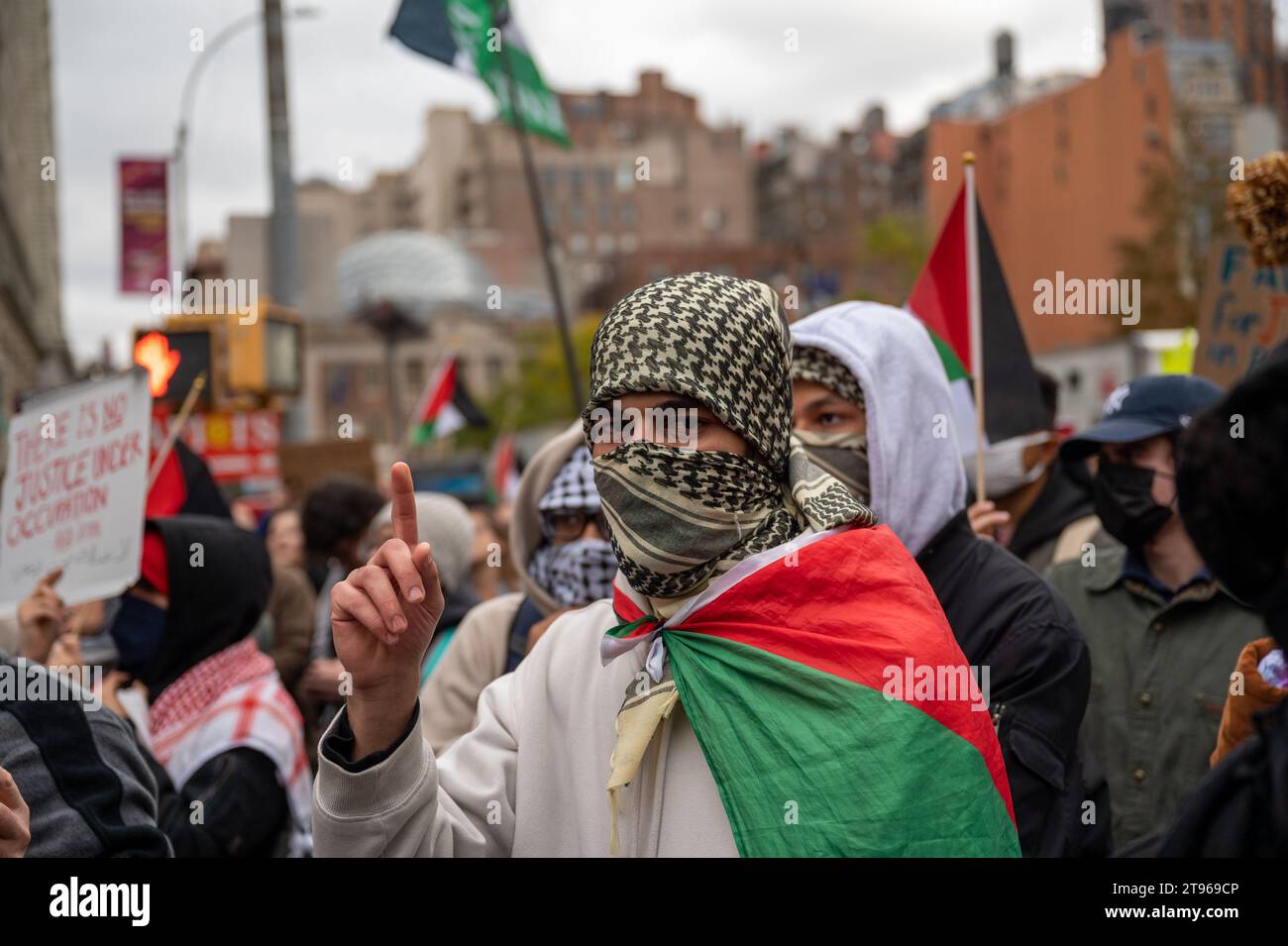 Pro-Palestinian protesters gather in Union Square to 