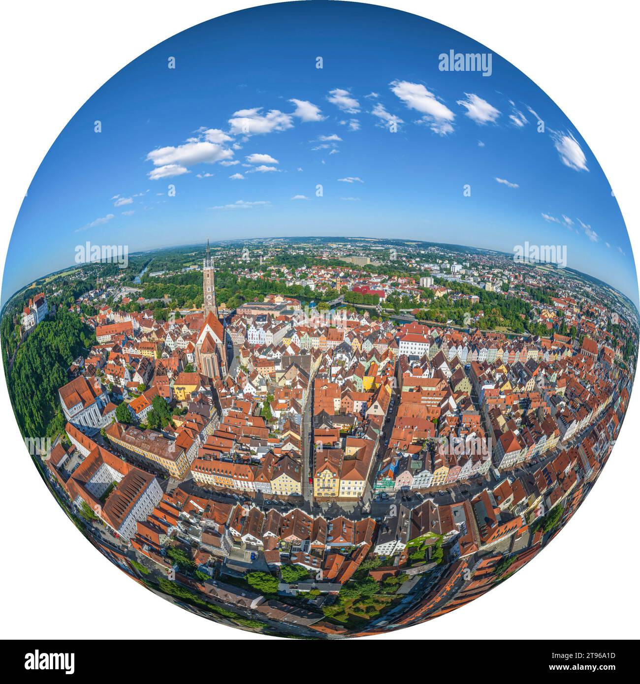 Aerial view to Landshut, the district capital of Lower Bavaria, well known for the landshut wedding Stock Photo