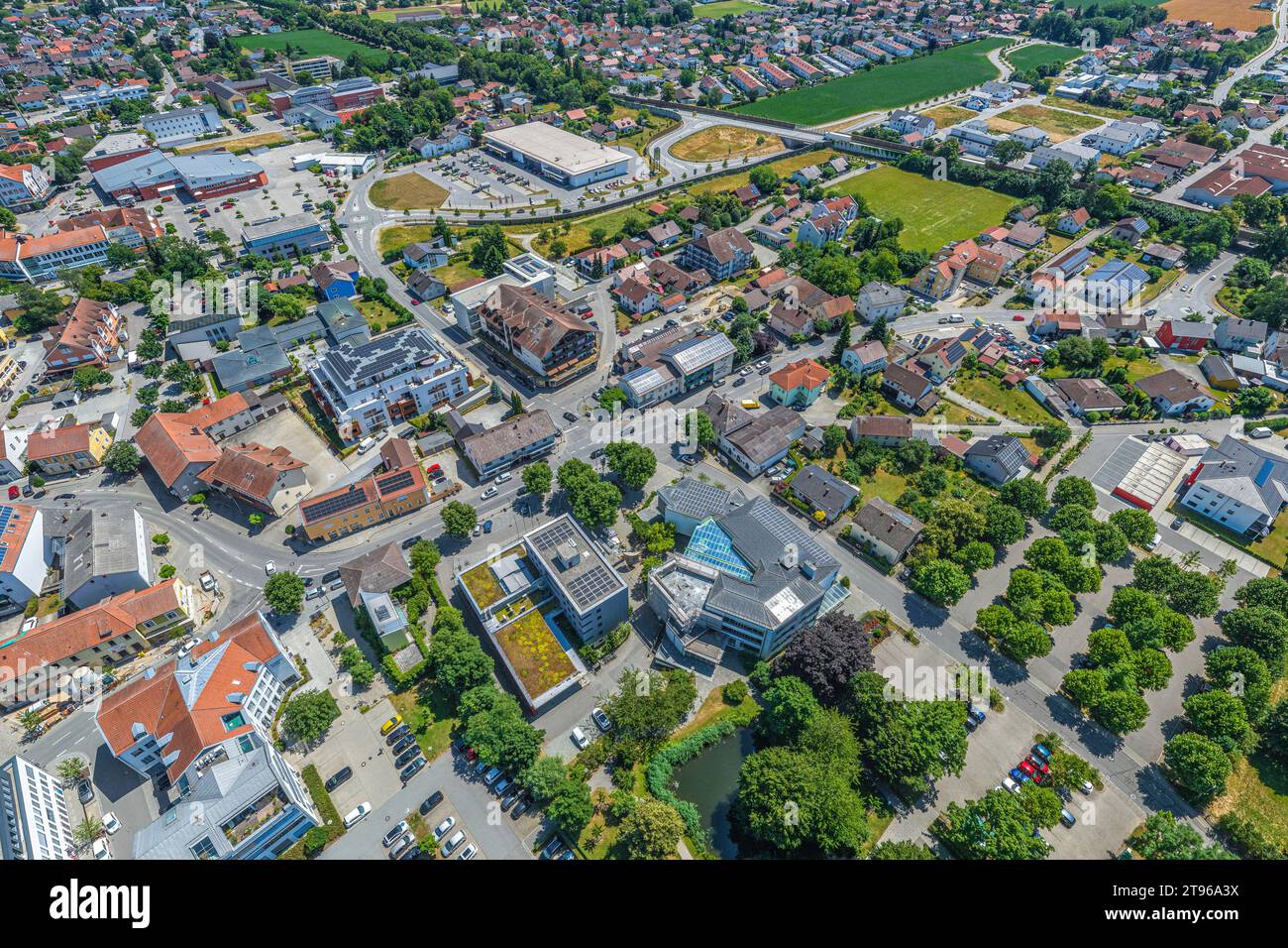 Aerial view of the small town of Pocking in the Lower Bavarian spa triangle Stock Photo