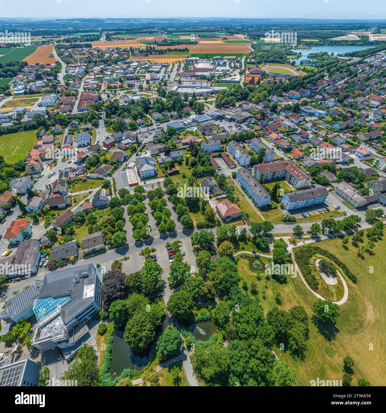 Aerial view of the small town of Pocking in the Lower Bavarian spa triangle Stock Photo