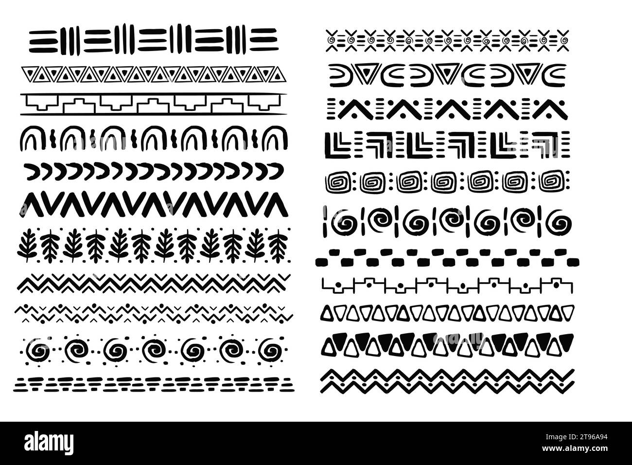 Set african tribal motive border in doodle hand drawn style from ...