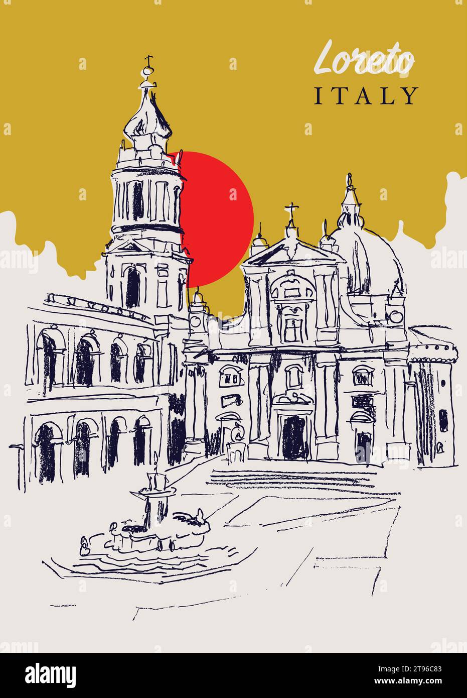 Basilica Della Santa Casa Di Loreto Vector hand drawn sketch illustration of the Basilica della Santa Casa