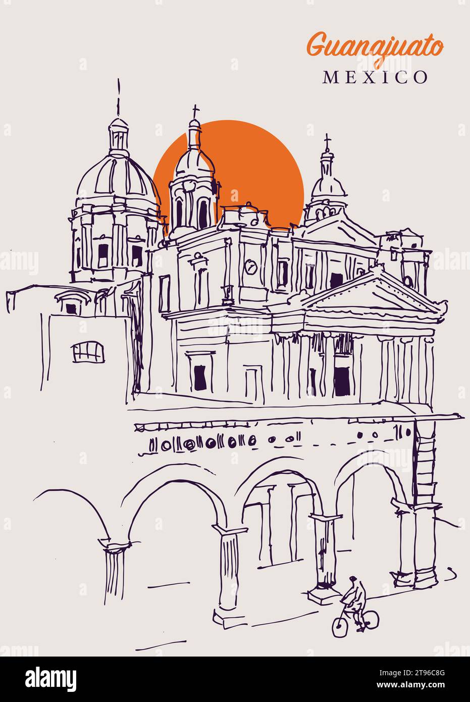Vector hand drawn sketch illustration of the San Jose Iturbide church in Guanajuato, Mexico. Stock Vector