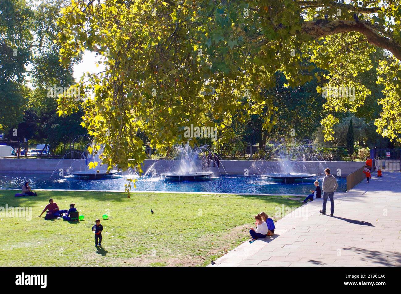 Fountains at Marble Arch, Hyde Park, London. Stock Photo