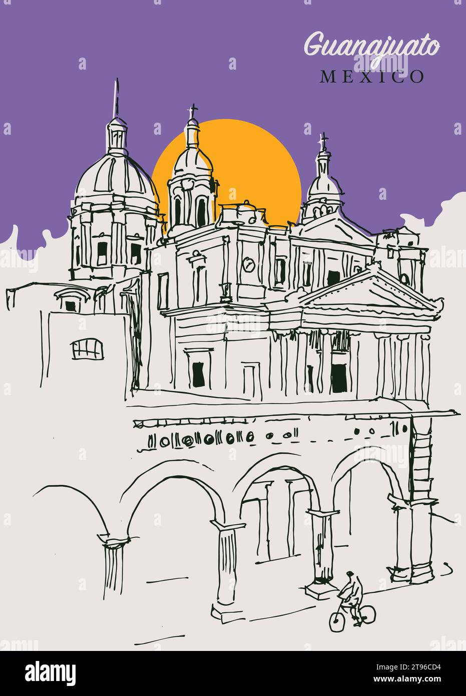 Vector hand drawn sketch illustration of the San Jose Iturbide church in Guanajuato, Mexico. Stock Vector