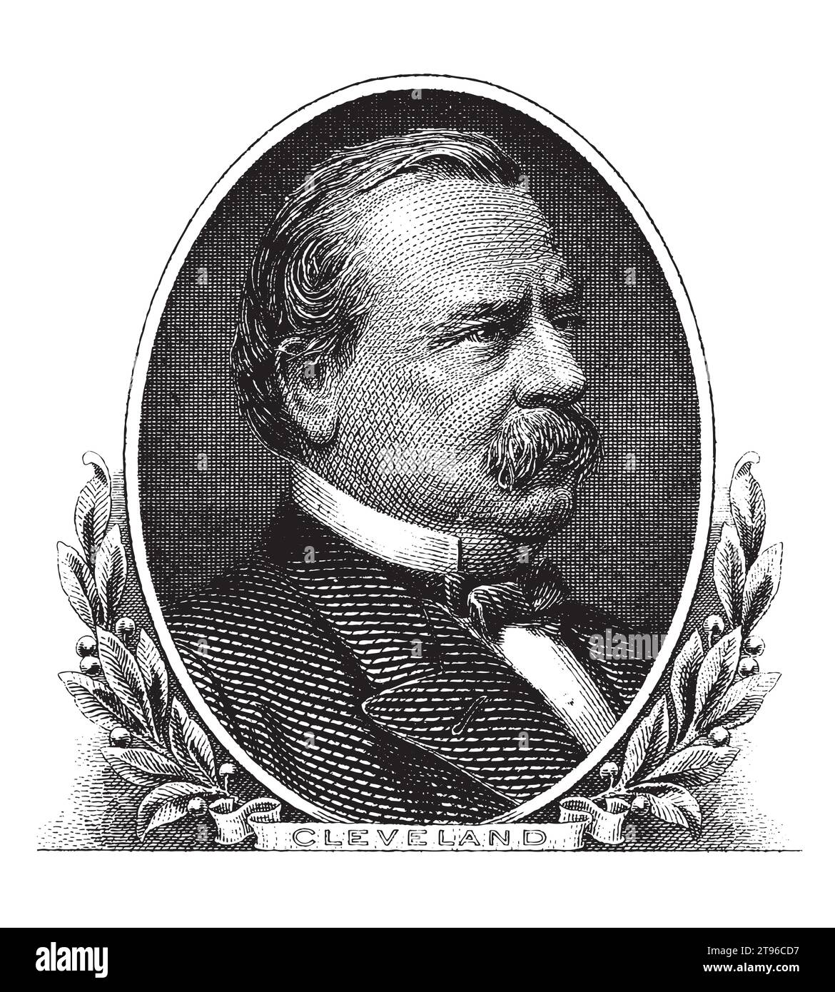 Vintage engraving style vector illustration of Grover Cleveland, the 22th and 24th president of the United States Stock Vector