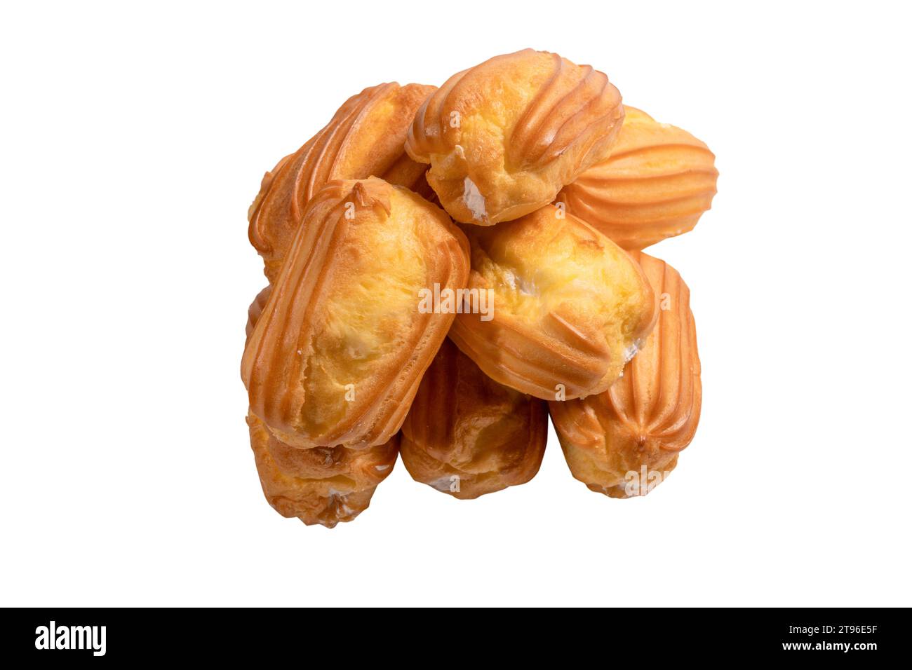 Sweet eclairs isolated on a white background. Top view. Stock Photo