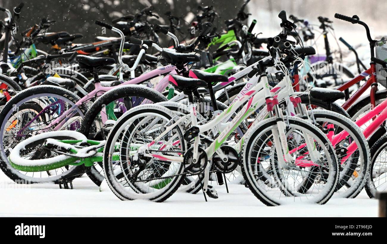 Salla, Finland. 22nd Nov, 2023. Abandoned bicycles by the refugees at ...