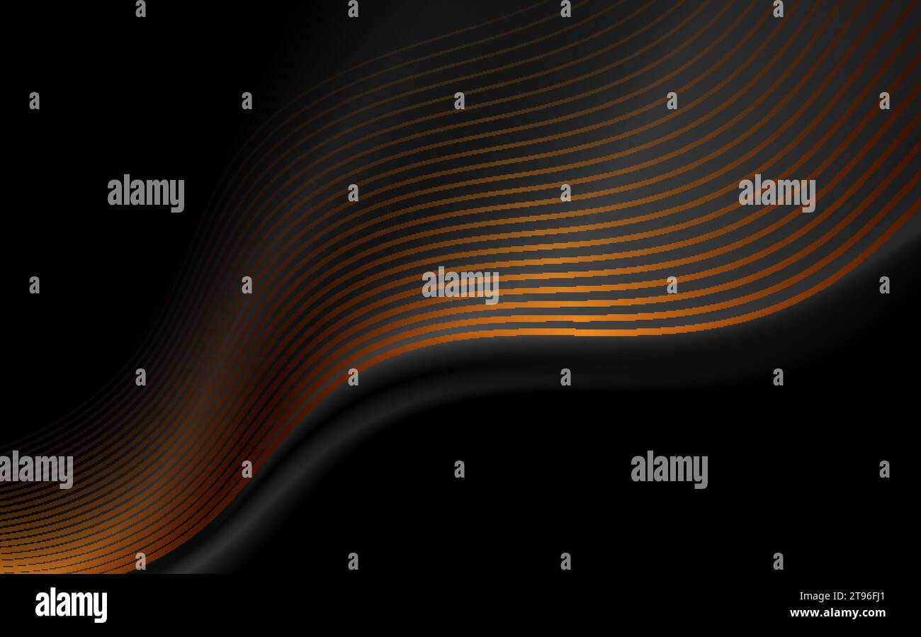 Black abstract tech smooth waves background with golden lines. Vector ...