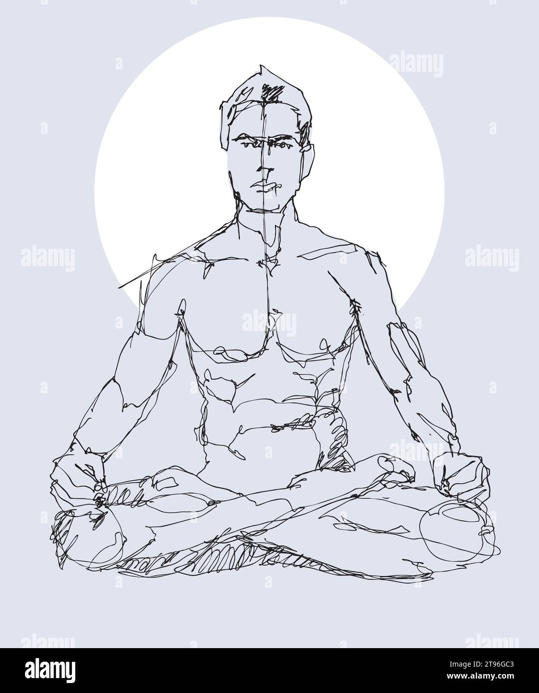 Vector free hand drawing illustration of a man sitting and practicing