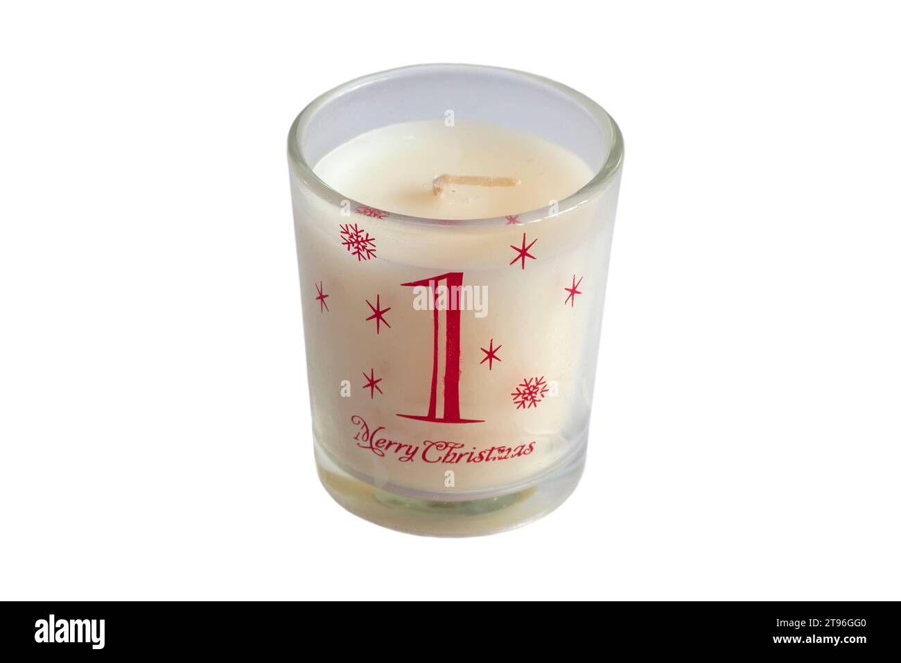 votive candle number 1 one from 12 days of Christmas votive candles set isolated on white background - Merry Christmas Stock Photo