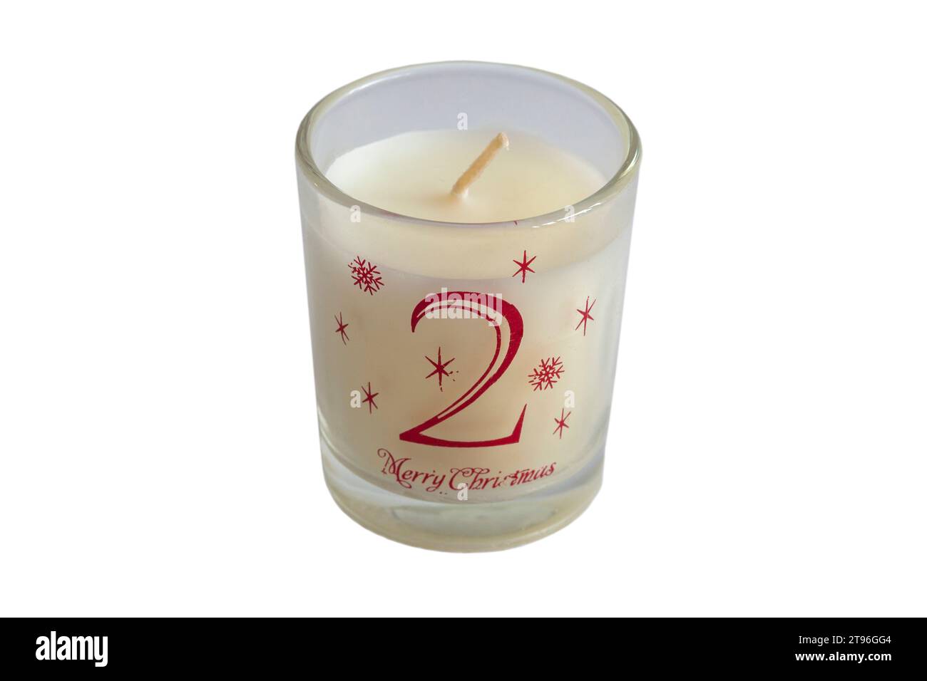 votive candle number 2 two from 12 days of Christmas votive candles set isolated on white background - Merry Christmas Stock Photo