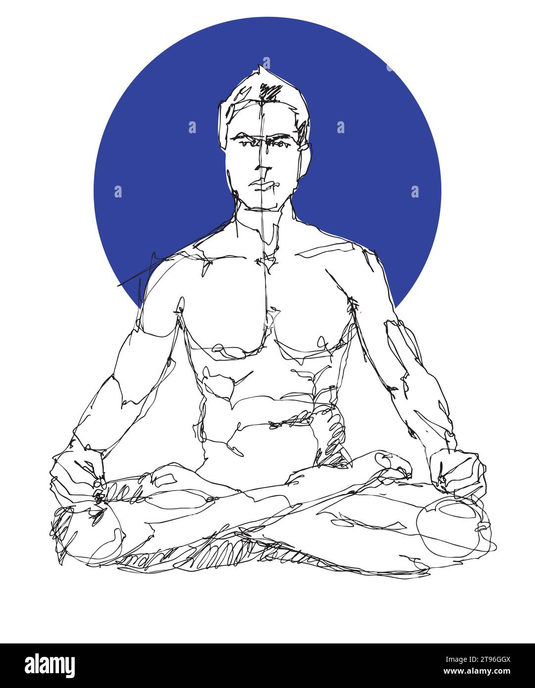 Vector free hand drawing illustration of a man sitting and practicing