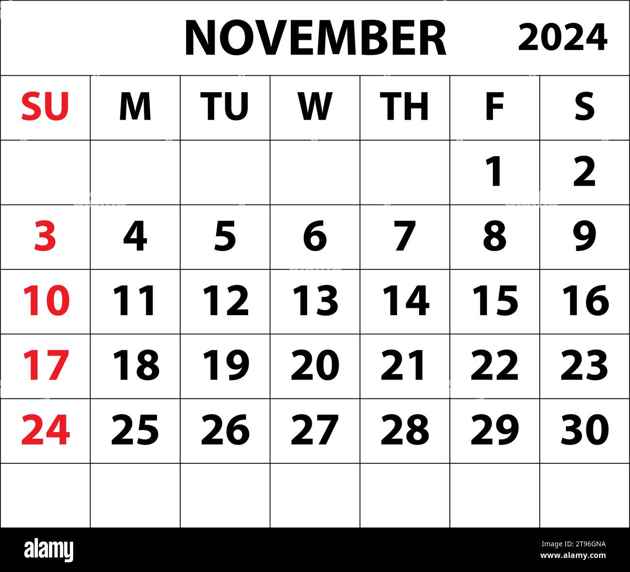2024 November month calendar Color vector illustrator calendar design ...