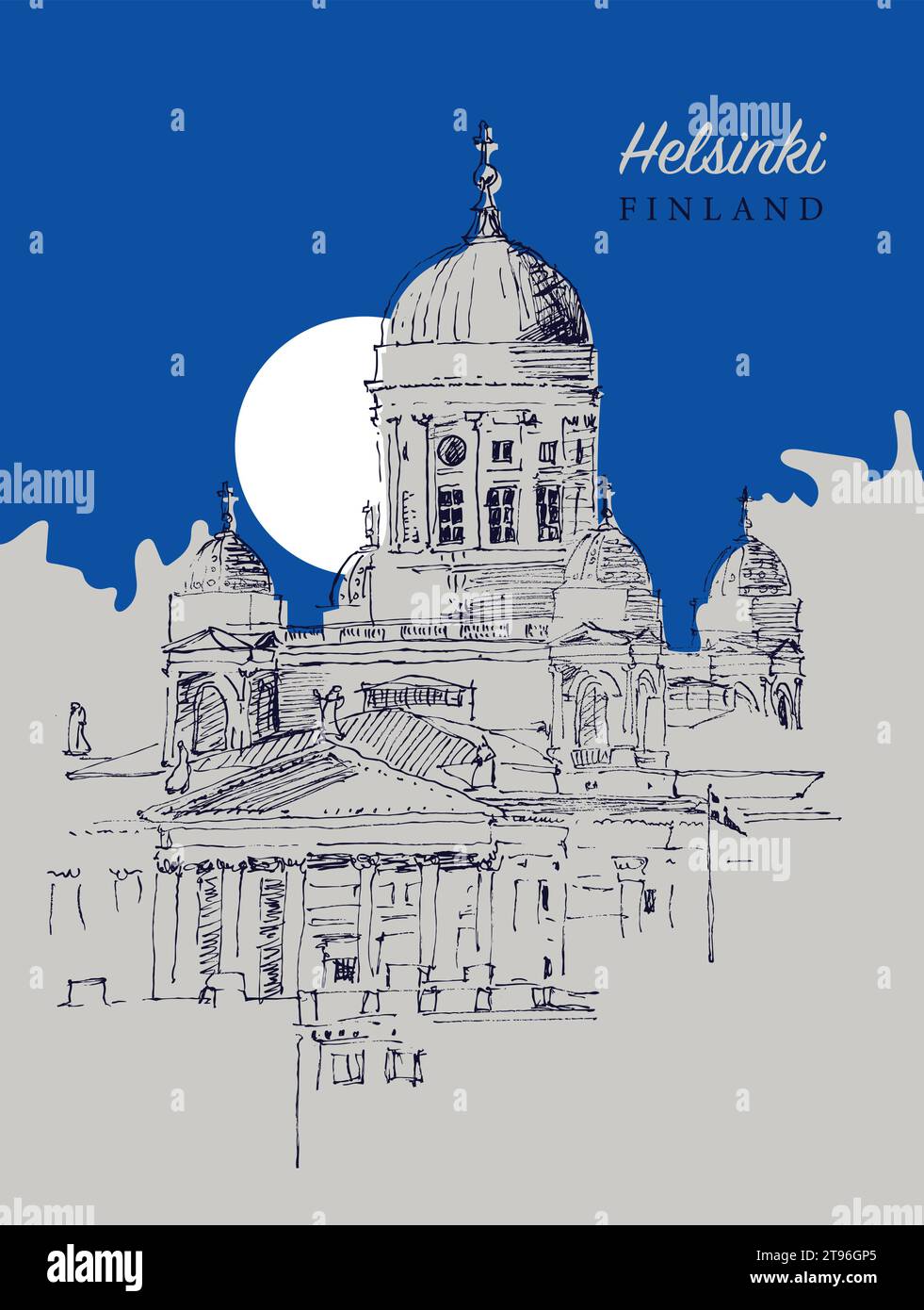 Vector hand drawn sketch illustration of the Helsinki Cathedral in Helsinki, the capital of Finland. Stock Vector