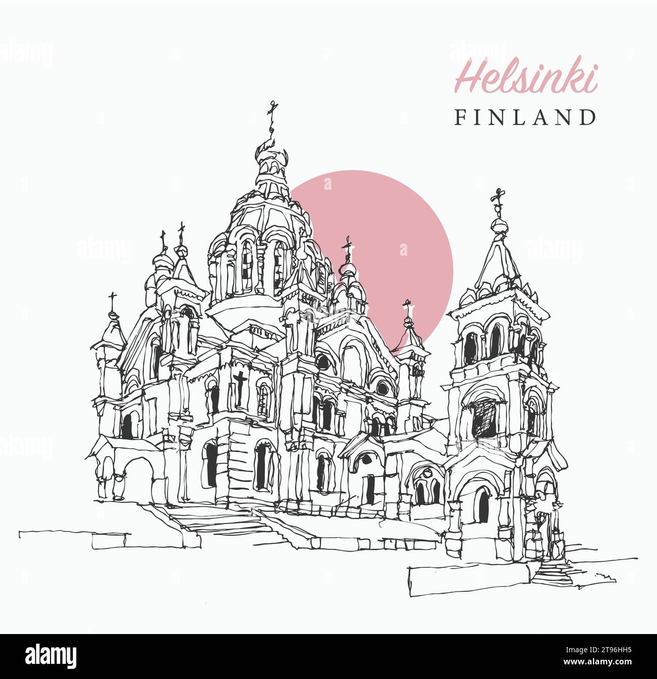 Vector hand drawn sketch illustration of the Uspenski Cathedral in Helsinki, Finland. Stock Vector