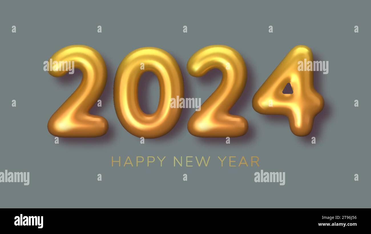 2024 New Year gold numbers for greeting card on grey background. 3d ...