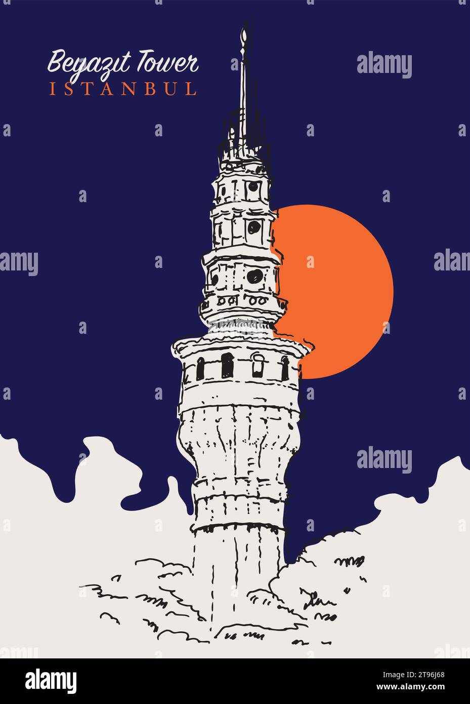 Vector hand drawn sketch illustration of Beyazit Tower in Istanbul, Turkiye. Stock Vector