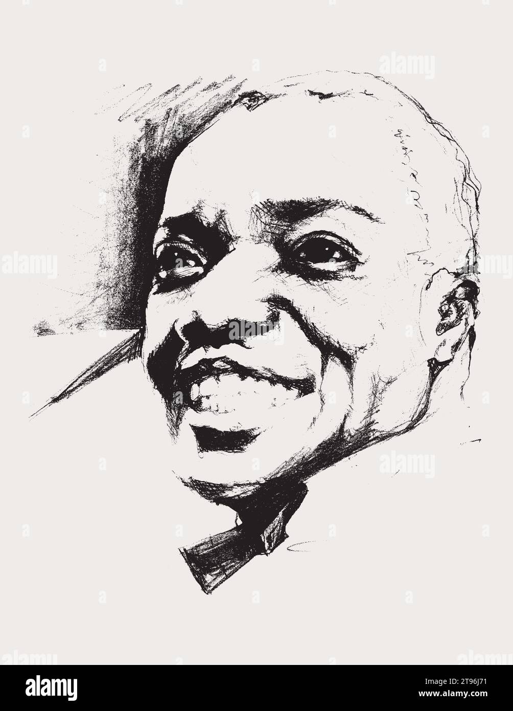 Vector free hand drawing illustration of Louis Armstrong, the legendary American jazz trompeter and vocalist. Stock Vector