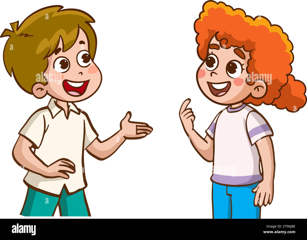Cartoon boy and a girl talking to each other. Vector illustration.happy ...